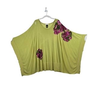 Green Floral Caftan Cape Poncho Oversized Lightweight Pullover Sweater 26/28
